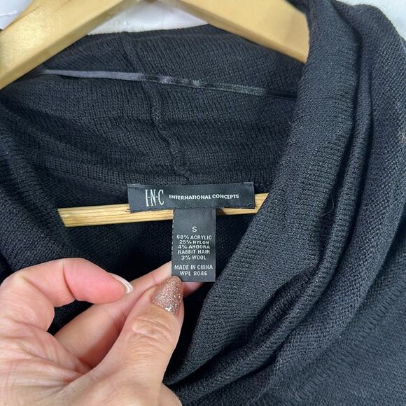 INC Black Short Sleeve Rolled Turtleneck Blouse Top Shirt Sweater‎ Size Small - Picture 7 of 11
